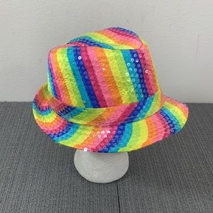 FlashingBlinkyLights FBL Fedora Hat Womens OS Rainbow Sequined Trilby Cap 3599